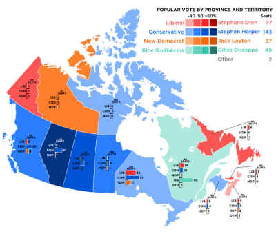 2008 Election Canada Provincial Map