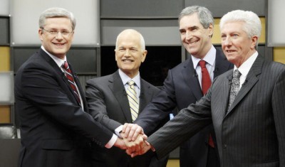 Stephen Harper shakes hands with petulant children