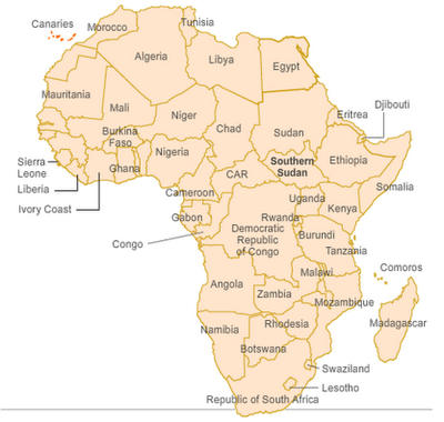 New Map of Africa including South Sudan