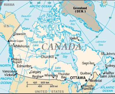 Map of Canada with cities