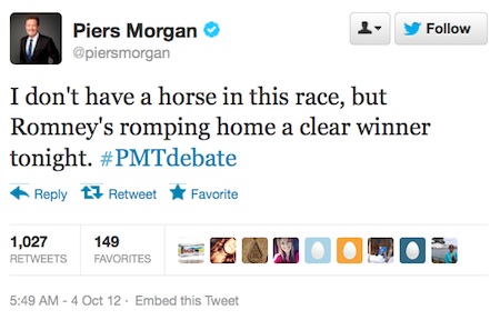 Piers Morgan says Romney defeated Obama