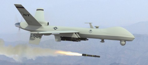 Predator UAV drone firing missile