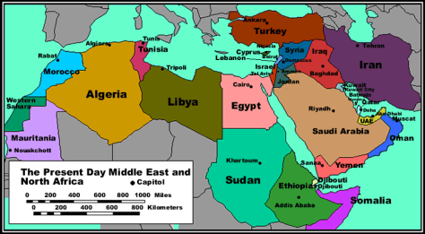 North Africa and Middle East Political Map