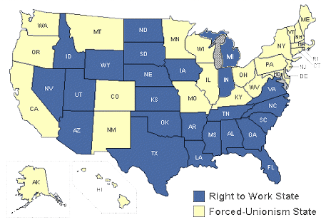 Map of right-to-work states: Michigan is #24