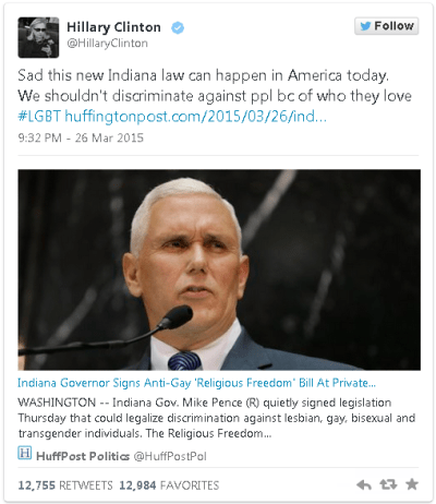 Hillary Clinton opposes religious liberty