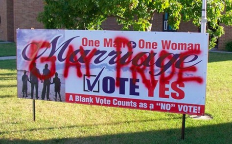 Gay activist vandalizes pro-marriage sign