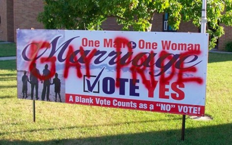 Gay activist vandalizes pro-marriage sign