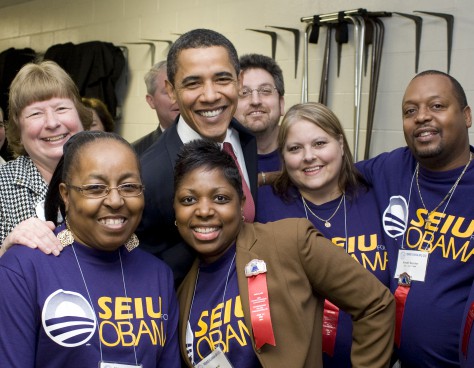 Obama with some of his supporters from a labor union