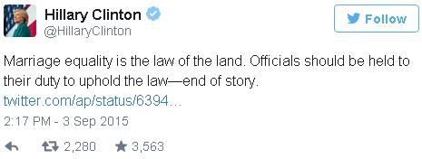 Hillary Clinton tweets support for jailing Christians