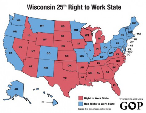 Right to work states as of March 2015