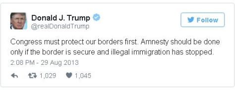 Donald Trump tweets about illegal immigration, circa August 2013