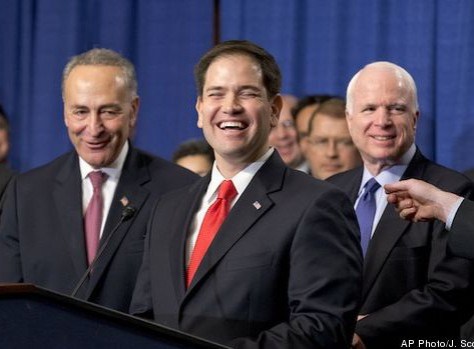 Marco Rubio with his allies: Democrat Churck Schumer and RINO John McCain