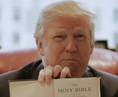 Trump holds up Bible he "received from his mother" to evangelicals