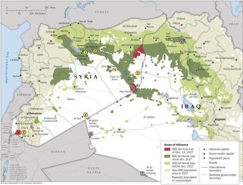Islamic State operates in the red areas now, green = retreats