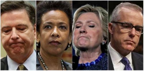 Left to right: Comey, Lynch, Clinton, McCabe