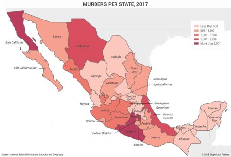 Mexico, number of murders by state, 2017
