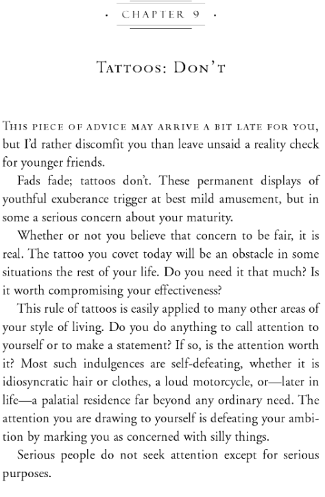 Hugh Hewitt's "In, But Not Of", Chapter 9: Tattoos, Don't