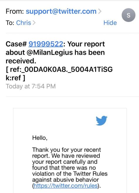 And here is how Twitter responded to the death threat