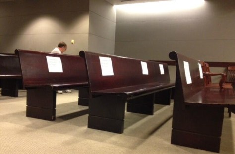 Empty benches where the mainstream media was supposed to be during the trial