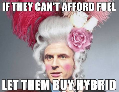 The Queen of France tells the peasants what to do if they can't afford gas