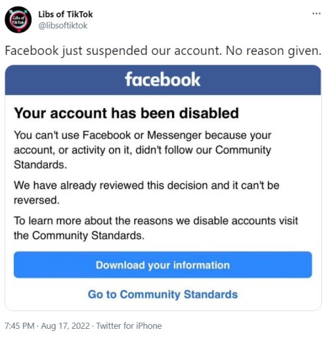 Libs of TikTok Facebook Ban
