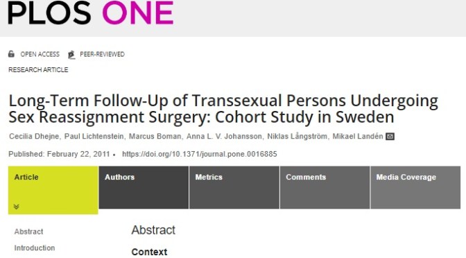 Peer Reviewed Long Term PLOS One Study on Transgenderism