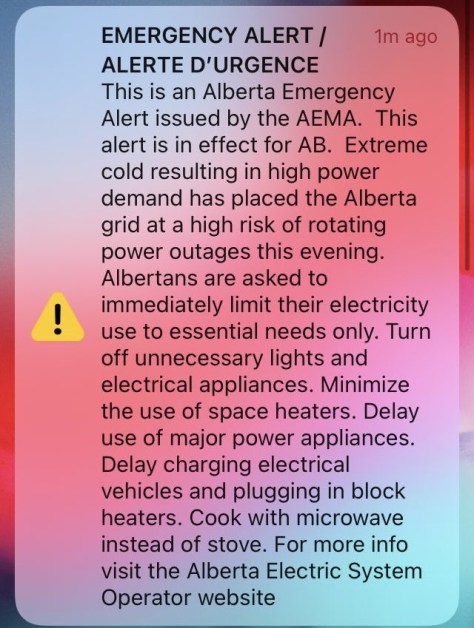 Alberta Blackout Warning